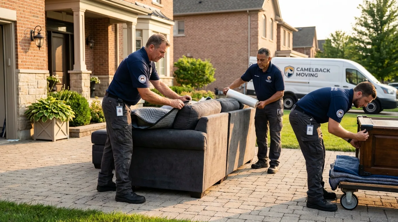 Large estate moving crew wrapping furniture in Riverdale, CA