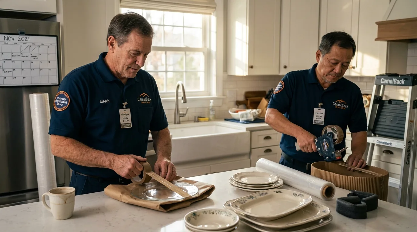 Professional crew packing kitchen dishware in Riverdale, CA
